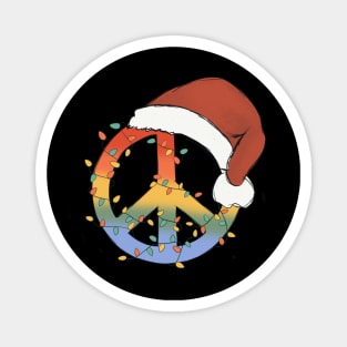 Peace Symbol Christmas Light Santa Hat Magnet